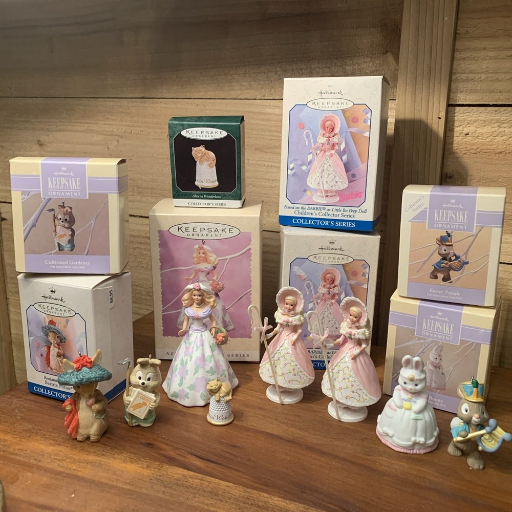 Lot Of‎ 8 Vtg 1990's Hallmark Christmas Easter Ornaments Barbies Bunnies Cat NIB